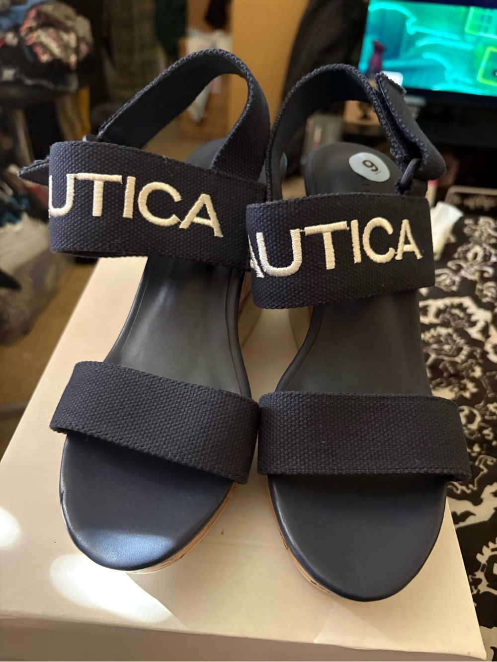 Nautica Women's Navy and White Logo Strap Sandals
